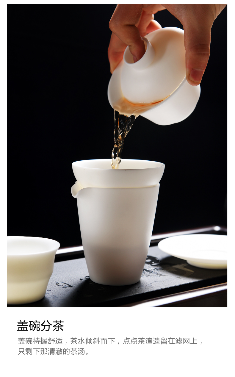 Dehua white porcelain ceramic checking tea tureen three cups to bowl bowl suet jade kung fu tea tea tureen