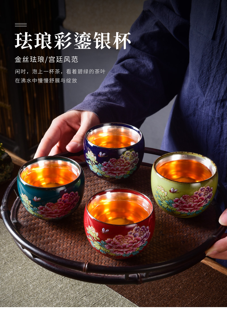 Jingdezhen master kung fu tea set tea cup 999 sterling silver, silver cup single cup tea sample tea cup