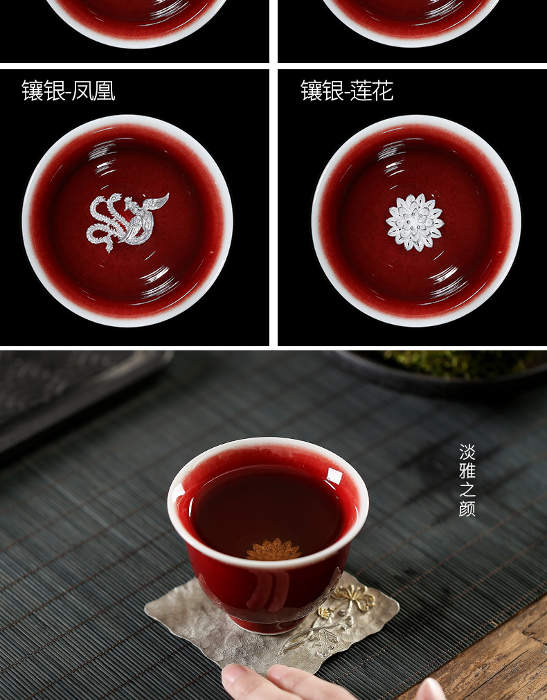 Jingdezhen ruby red glaze masters cup checking ceramic cups with silver kung fu tea set sample tea cup silver cup