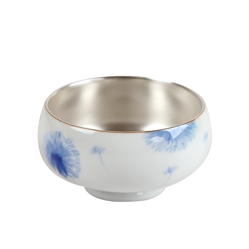 Jingdezhen hand - made ceramic sample tea cup silver cup silver cup bowl coppering. As silver 999 authentic kung fu masters cup