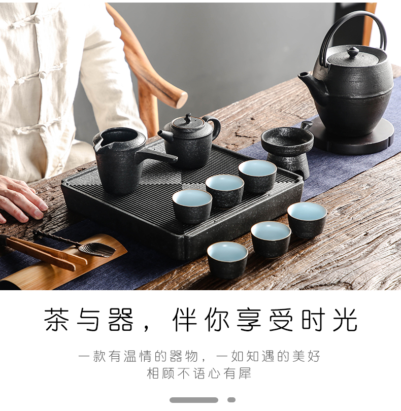 Bo yiu-chee coarse pottery kung fu tea set suit Japanese household contracted ceramic tea set tea tray of a complete set of the teapot tea now