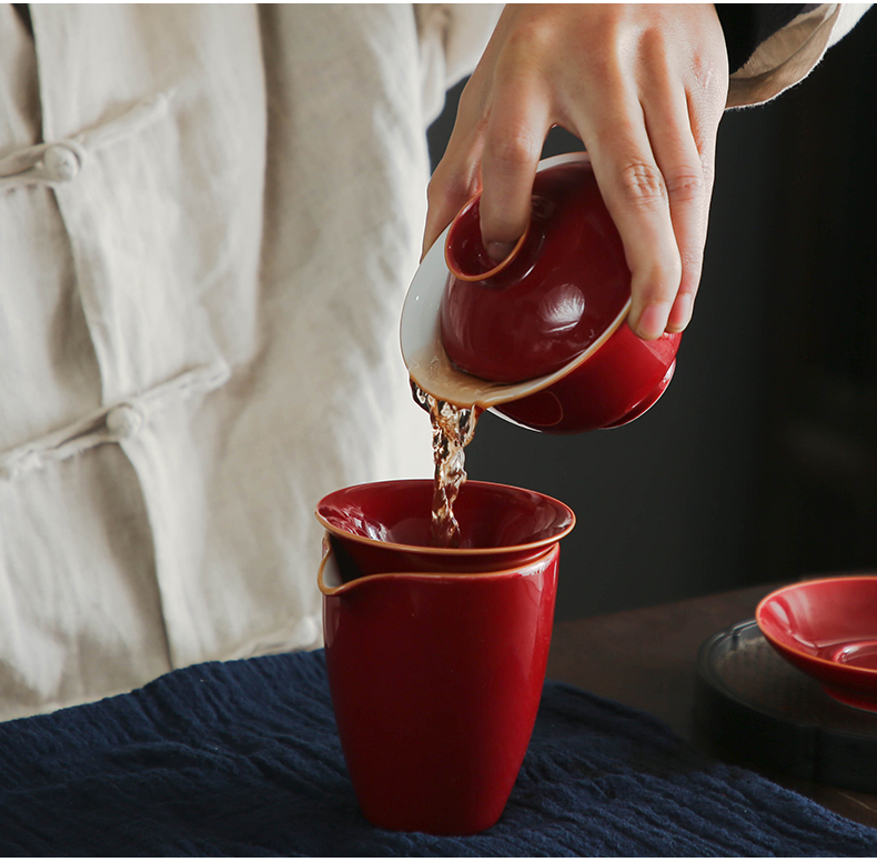 Bo yao gift tea set custom jingdezhen ji dark purple wedding kung fu tea set ceramic tureen tea cups