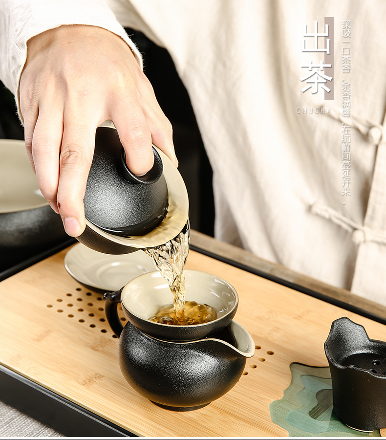 Black ceramic kung fu bo yao zen tea set the home office of a complete set of tea teapot teacup GaiWanCha plate