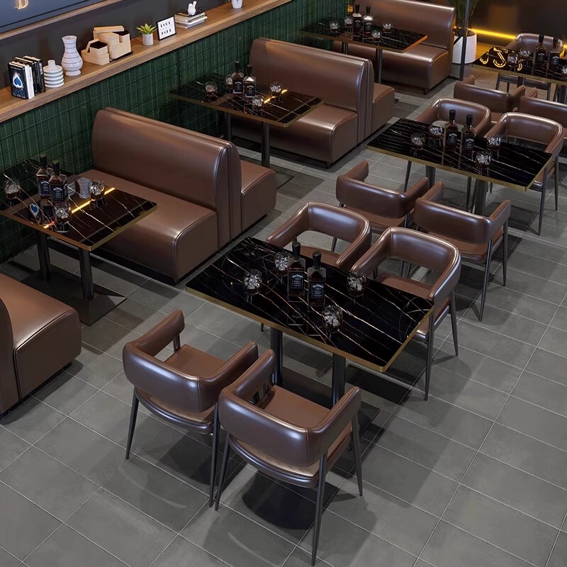 Retro Bar Tables and Chairs, Clear Bar, Bistro, Restaurant, Late Night Snack, Barbecue Shop, Cafe, Catering, Milk Tea Shop Booth Sofa