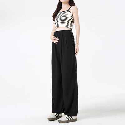 Maternity Pants Summer 2026 New Style Without Belly Support Ice Silk Casual Wide-Leg Pants Yamamoto Long Pants for Petite Women Spring and Summer — 3