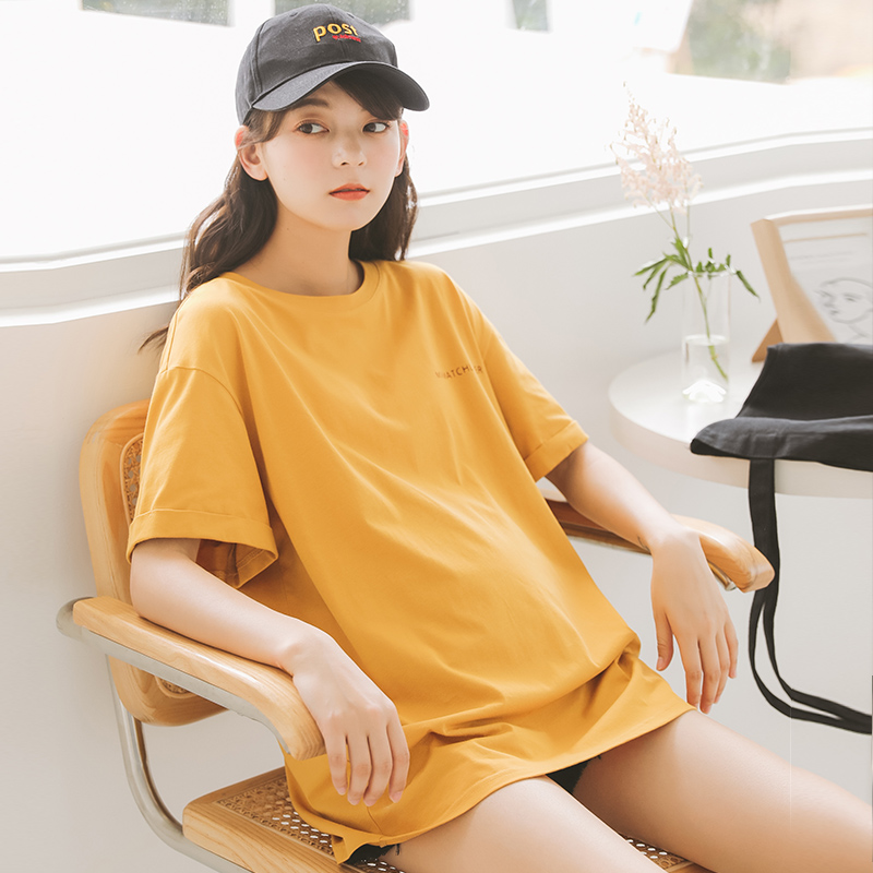 Mido Pregnancy Woman Dress Summer Clothing Blouse Pure Cotton Short Sleeve Pregnant Woman T-Shirt Spring Summer Loose Medium Long Version Stylish Half Sleeve
