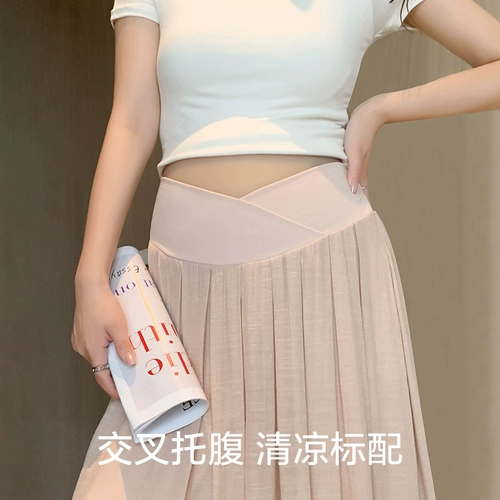 Летняя тонкая юбка в складку, летняя одежда для беременных, большой размер