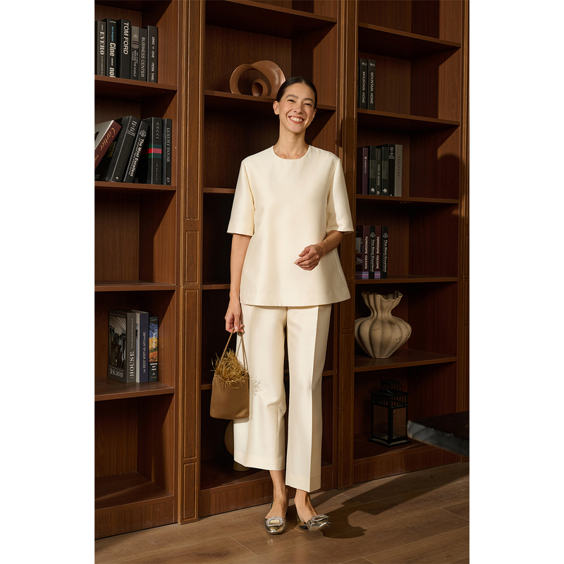 Amandax “Elegant and Timeless” 45mm Silk Wool Three-Quarter Sleeve Top/Wide-Leg Cropped Pants Amandax “Elegant and Timeless” 45mm Silk Wool Three-Quarter Sleeve Top/Wide-Leg Cropped Pants