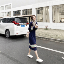 Sandro Moscoloni spring and autumn new bottoming skirt waist thin temperament color matching wild knitted dress