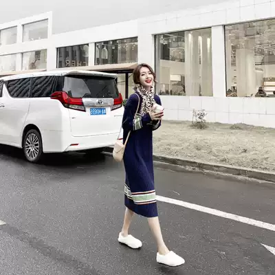 Sandro Moscoloni Spring and Autumn New base skirt waist thin temperament color match wild knit dress