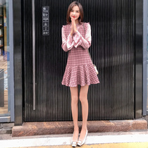  Sandro Moscoloni new retro plaid lace-up dress 2020 spring sweet forest skirt fairy