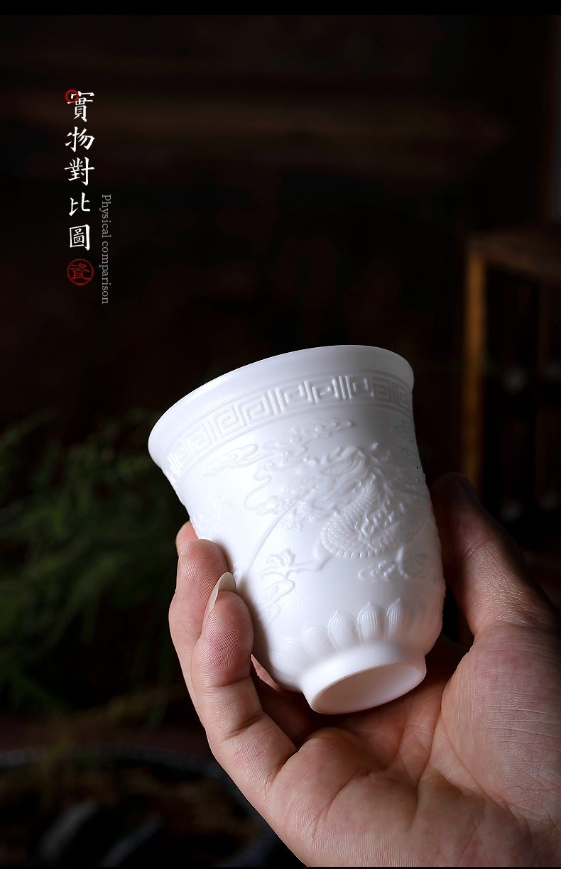 Jingdezhen ceramic kung fu tea cups white porcelain heart sutra master cup single CPU hand - carved tea sample tea cup, small bowl