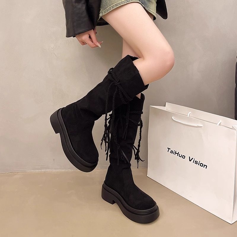 Trendy Women's Long Boots for Autumn and Winter 2025, New Korean Style ins High Boots with Thick Soles, Popular Riding Boots