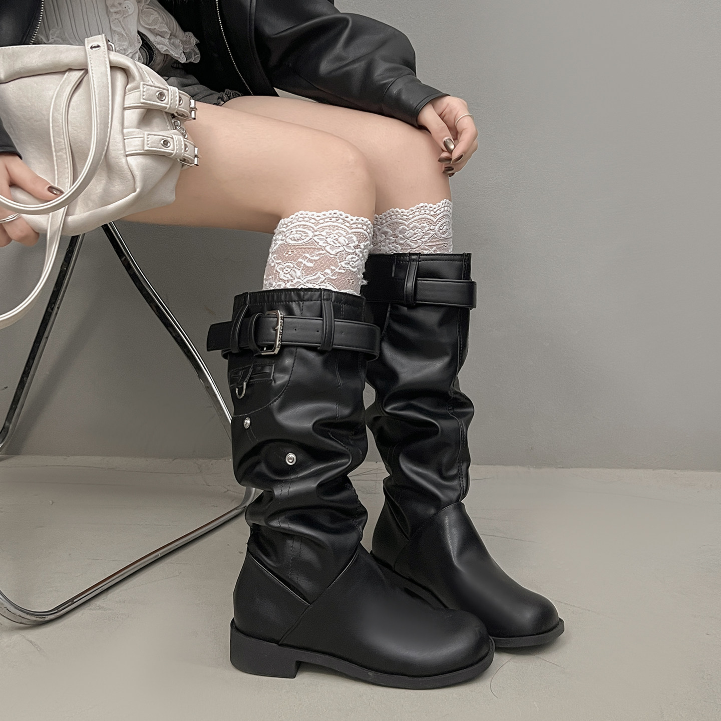 Melard Women's Boots for Autumn and Winter, New Over-The-Knee Long Boots with Belt Buckle, Slimming High-Top Western Riding Boots