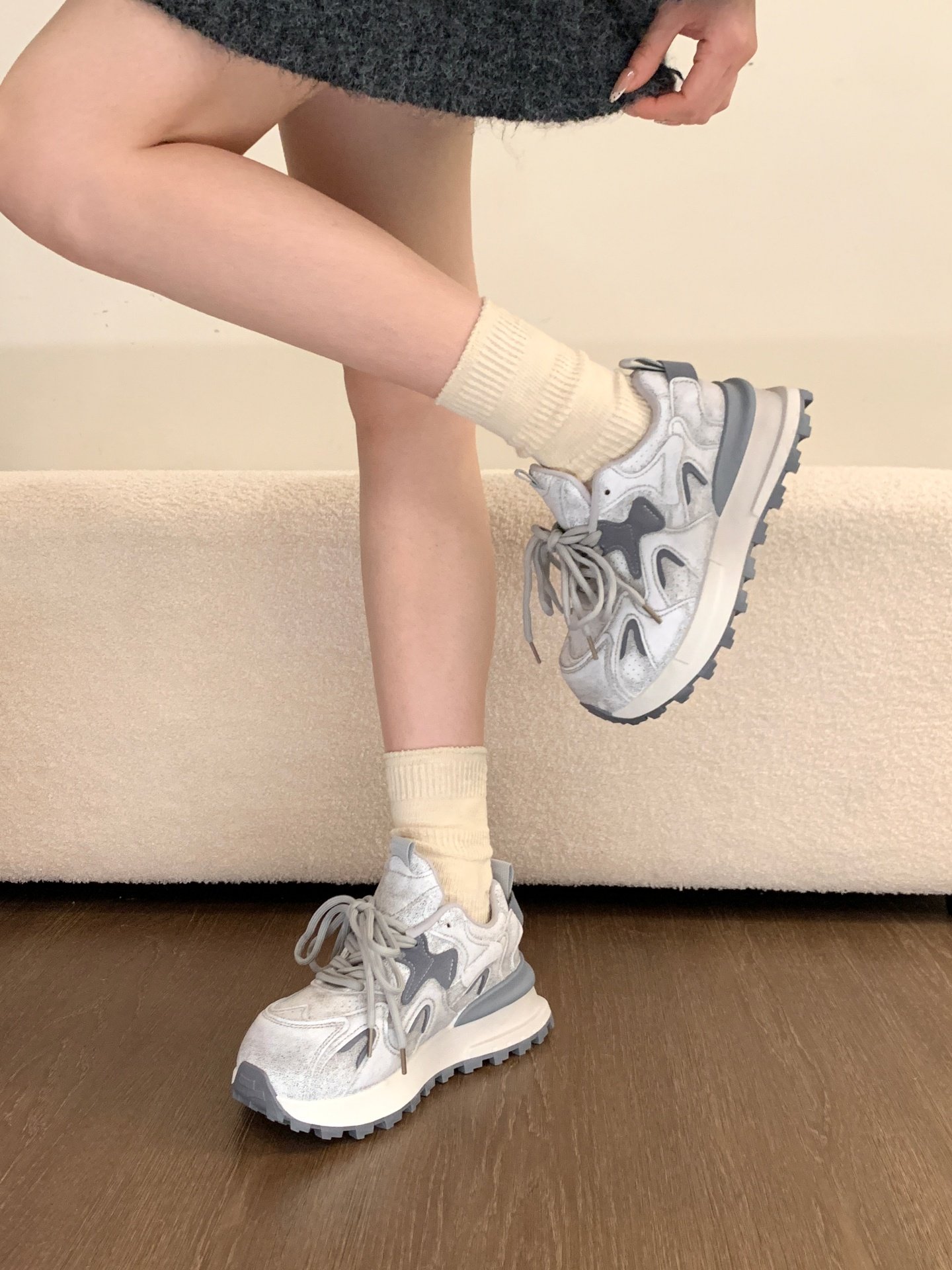 Fleece-Lined Dad Sneakers for Women, 2025 Autumn and Winter New Versatile Thick-Soled Height-Increasing Casual Sports Shoes, Thickened Warm Cotton Shoes