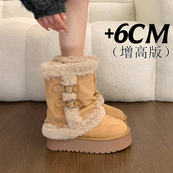 Thick-Soled Mid-Calf Fleece-Lined Thickened Snow Boots for Women, 2025 Winter New Style, Leather and Fur Integrated Short Boots, Furry Northeast Cotton Shoes