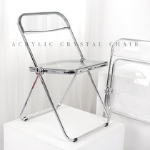 Transparent folding chair Acrylic fashion crystal dining chair Light luxury backrest stool ins net red photo chair Makeup chair