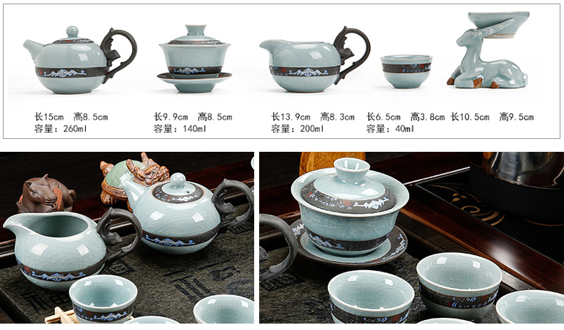 Tong baiyi kung fu tea set a complete set of violet arenaceous four unity of household electrical appliances solid wood tea tray cups of tea