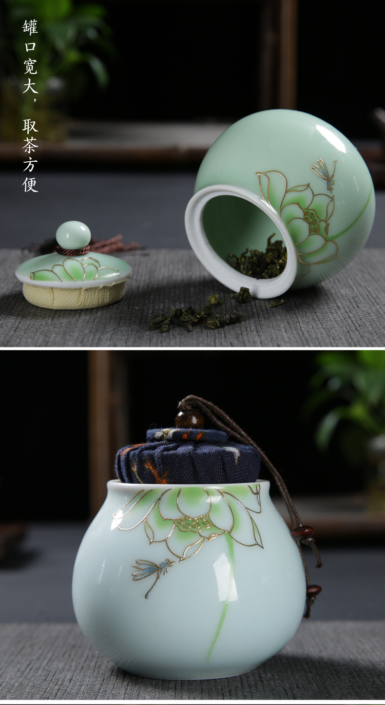 Tea pu 'er Tea as cans ceramic metal portable home longquan celadon porcelain jar sealing large Tea POTS