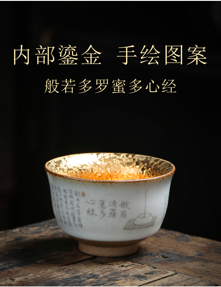 Hand - made gold cup pure 24 k gold, 999 silver and gold tea master cup single cup large - sized ceramic yellow marigold