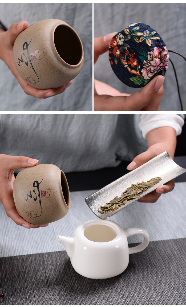 Caddy fixings ceramic mini portable small pot of pu 'er tea household moisture - proof seal pot with tea big yards