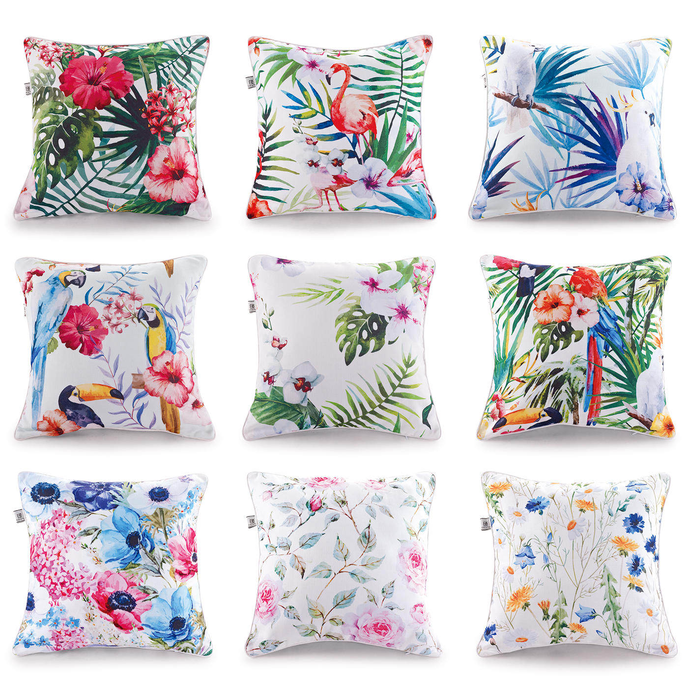 Fresh flowers and birds American pastoral Nordic summer pillowcase waist pillow cushion office sofa pillowcase with core