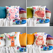 Li velvet cartoon illustration childrens animal cushion cover home model room white pillow cover can contain core