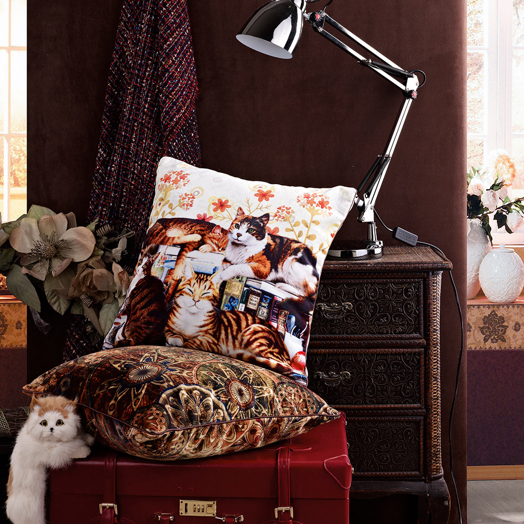 Pastoral Double Sided Plush Sofa Pillow Cover Hotel Home Cushion Cover Cat Rabbit Cute Fashion Pillow
