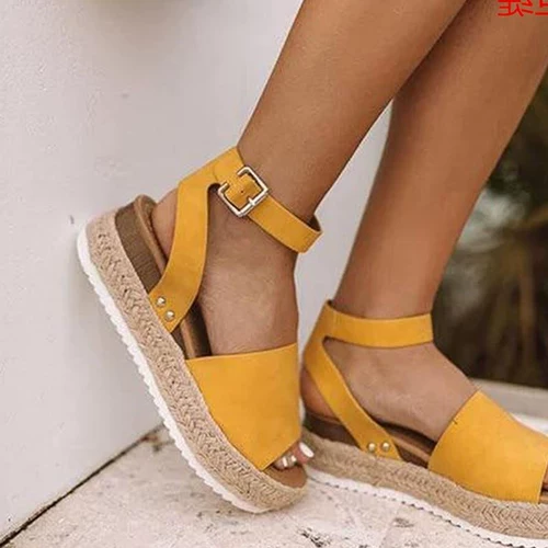 2019 женские сандалии большого размера со скошенной пеньковой веревкой большого размера