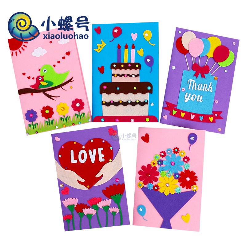 Kindergarten children handmade DIY greeting card making material bag homemade heart small card Mother's Day gift