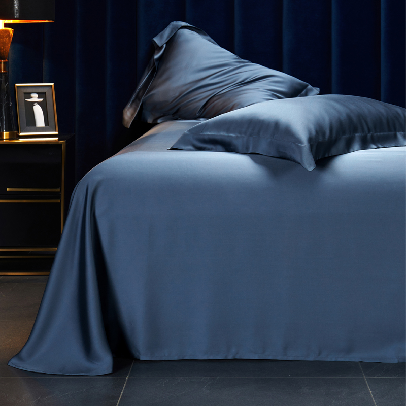 High-End 100-Count Tencel Bed Bed Sheets Single Piece Skin-Friendly Silky Naked Sleeping Single and Double Pure Color Quilt Pillowcase Three-Piece Set