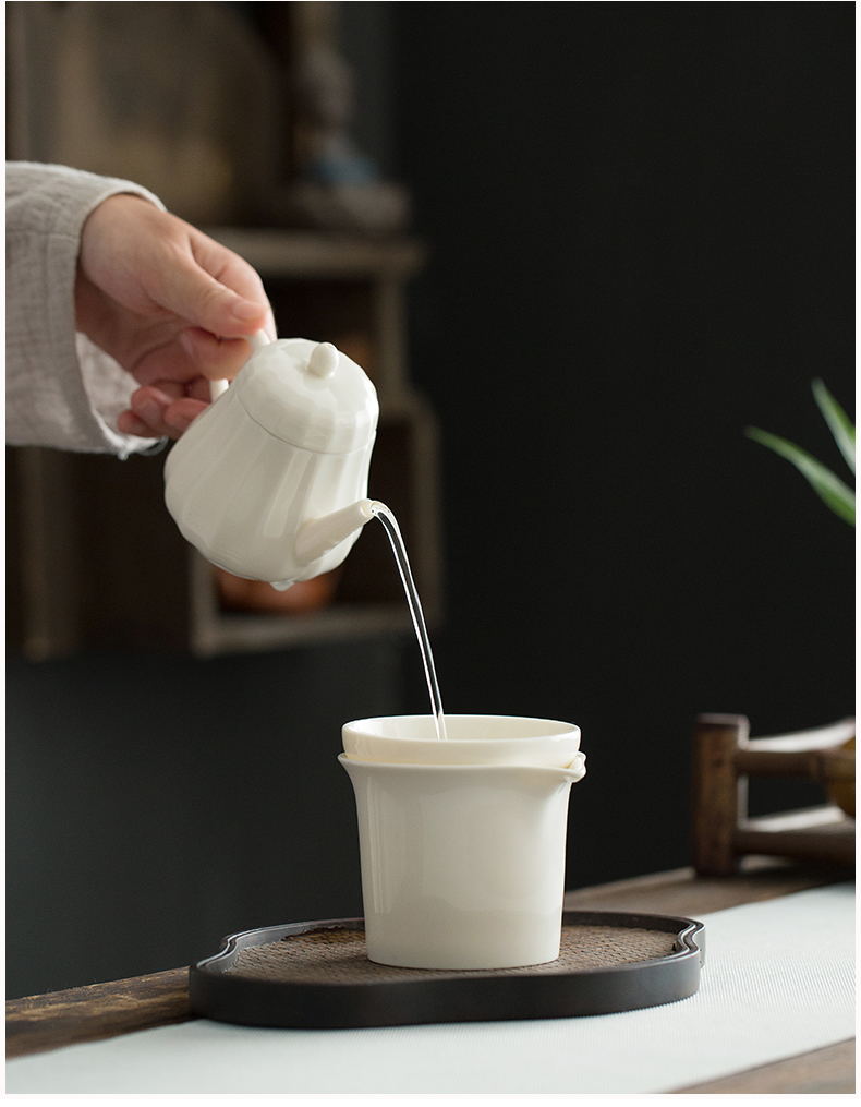 Dehua white porcelain ceramic teapot kung fu tea tureen bowl filter with three cups to bowl of household pumpkin pot