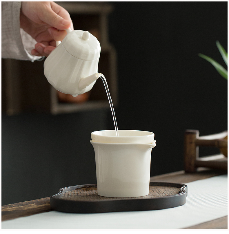 Earth story dehua lard white porcelain teapot tea kungfu tea set single boring pot pot of fine white porcelain teapot