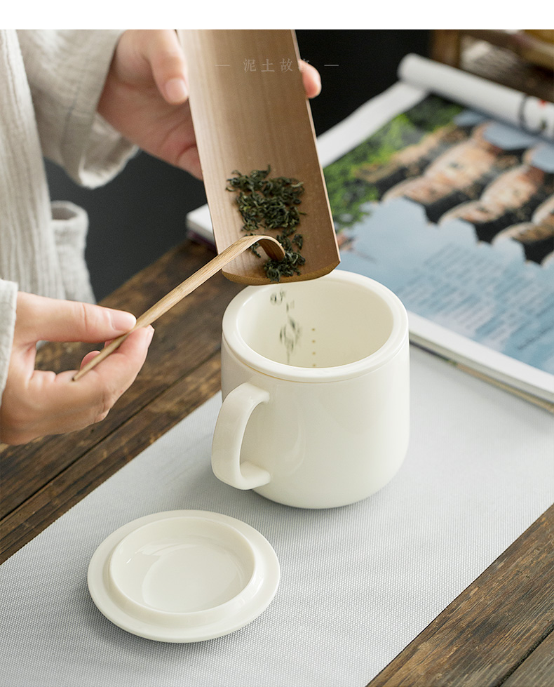 Lard white ceramic cups dehua kung fu tea set office master cup white porcelain cup cup with cover and suits for