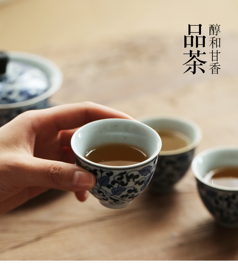 Jingdezhen hand - made porcelain tea set suit household small sets of kung fu tea cup tureen tea pot dry terms plate