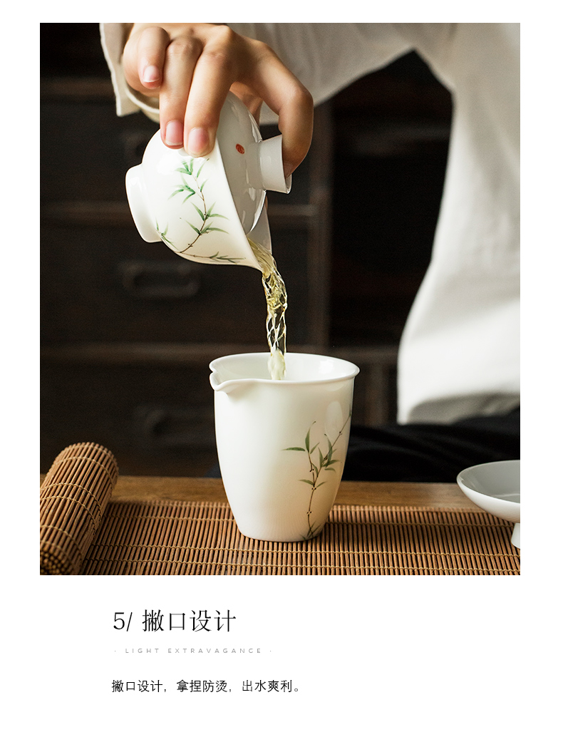 Jingdezhen thin foetus hand - made bamboo tureen tea cup three only a single small bowl of tea bowl of white porcelain kung fu tea set