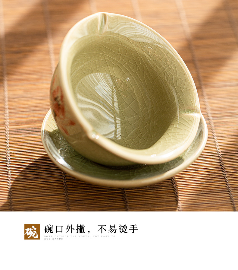 Jingdezhen manual only three tureen cup ice to crack the up hand - made lotus bowl of household hot tea bowl