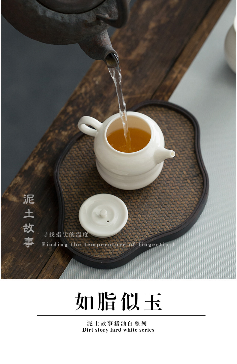 Earth story dehua lard white teapot tea kungfu tea set single pot of fine white porcelain teapot bead jade pot