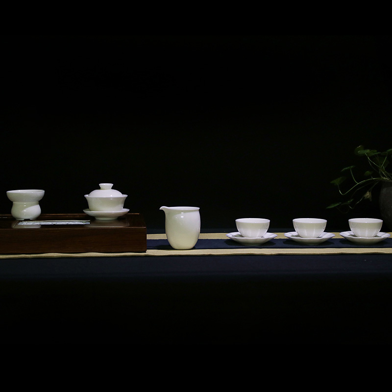 White jade porcelain tureen dehua White trumpet the White ceramic cups three suits for the home of kung fu tea tea sets