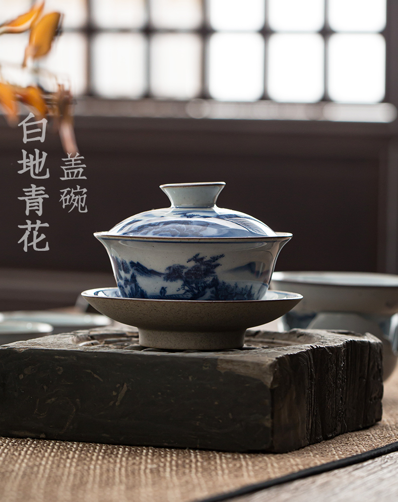 Hand tureen jingdezhen ceramic cups only three bowls of kung fu tea tureen of blue and white porcelain three cups of tea tureen