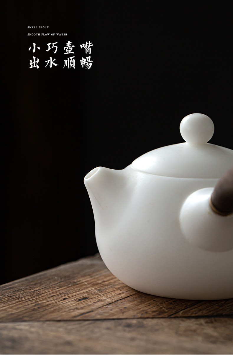 Earth story dehua biscuit firing suet white jade ceramic side the tea pot set single pot household ceramic furnace