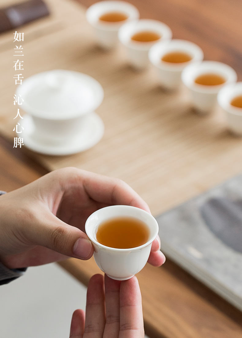Dehua lard white porcelain kung fu tea set suit household Dehua white porcelain tea set teapot teacup of a complete set of gift box