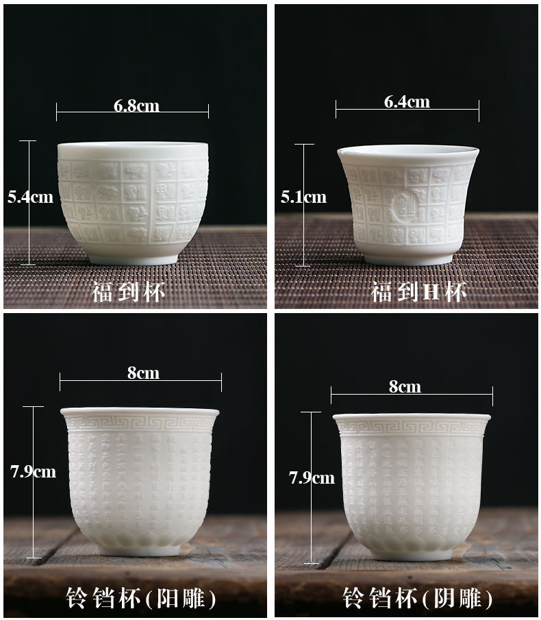 Heart sutra of dehua white porcelain teacup embossment master jade cup manual sample tea cup buford ceramic keller cup of kung fu