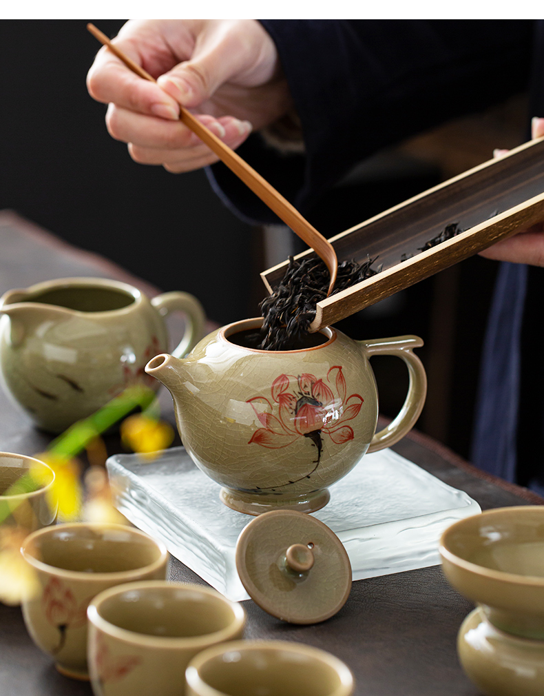 Jingdezhen hand - made ice to crack the up lotus teapot ceramic teapot teacup of a complete set of kung fu tea set office