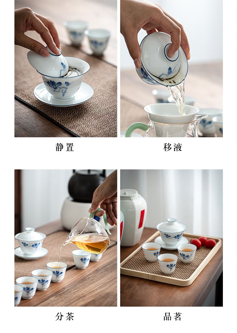 Thin foetus tureen kung fu tea sets tea cups porcelain white porcelain of a complete set of demand flower porcelain tureen tea gift box packaging