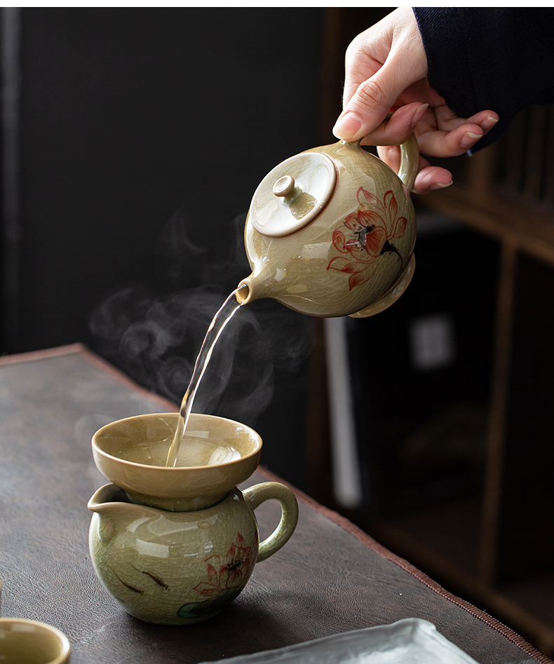 Jingdezhen hand - made ice to crack the up lotus teapot ceramic teapot teacup of a complete set of kung fu tea set office