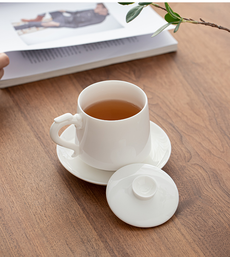 Suet jade porcelain dehua white porcelain office and a cup of tea separation with cover glass customize LOGO mark