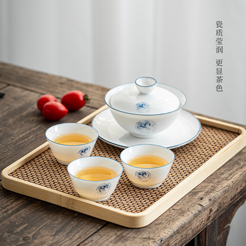 Jingdezhen hand - made orchid sweet white porcelain tureen tea cups suit kung fu tea set suit household contracted a complete set of tea service