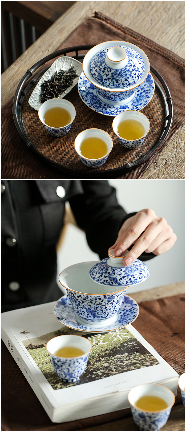 Earth story jingdezhen blue and white only three tureen hand - made ceramic cups all hand kung fu tea tea bowl