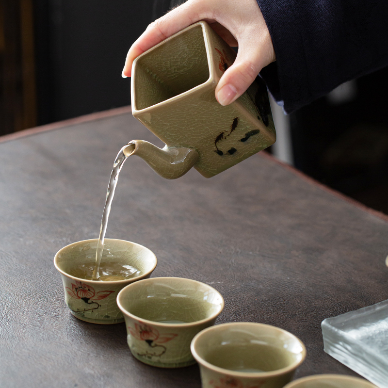 The up ice cracked piece of tureen tea set home a whole set of kung fu tea set ceramic I sitting room is contracted to customize